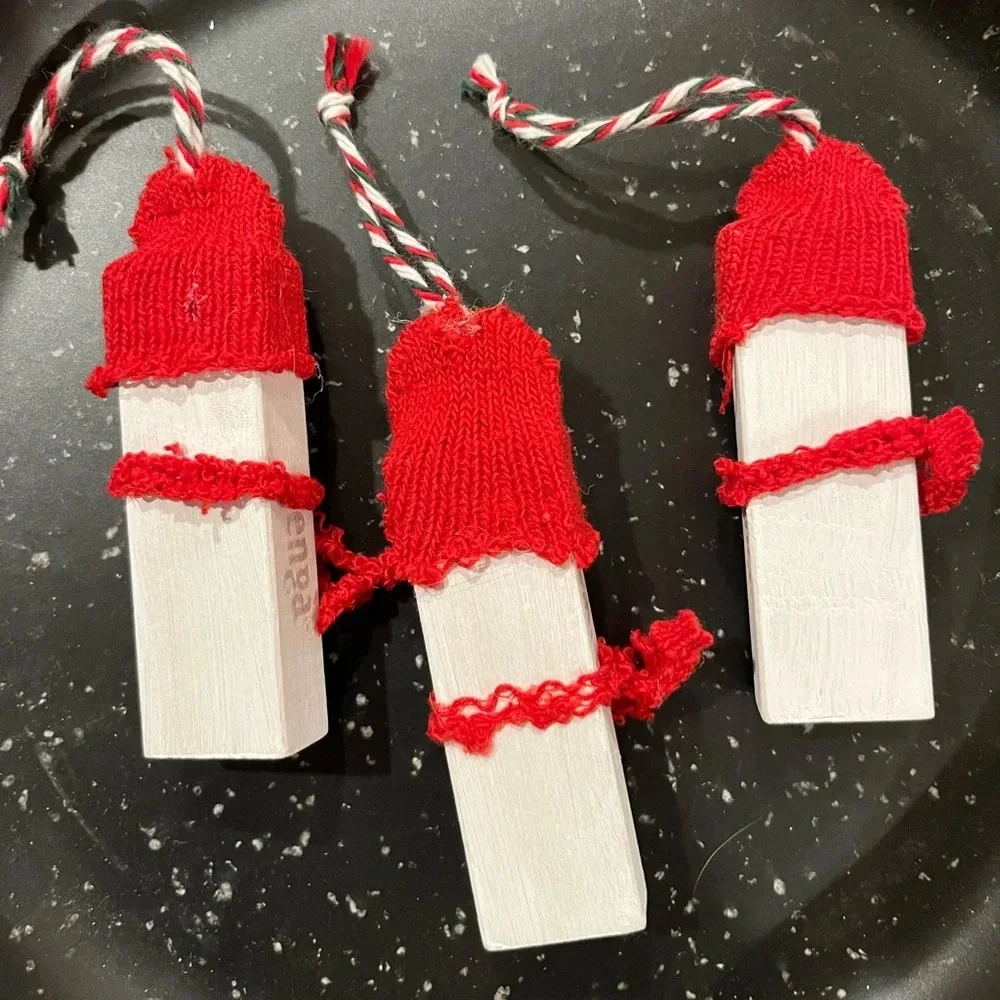 Hand Painted Snowman Ornaments Set of 3 Mini Made Friends Artist Jenga Block